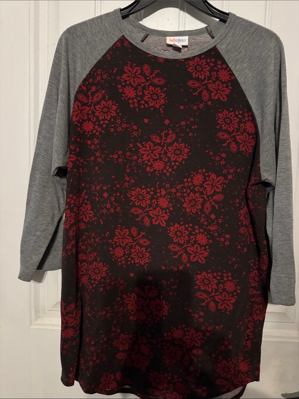 LuLaRoe Black & Burgundy Floral Randy Tee